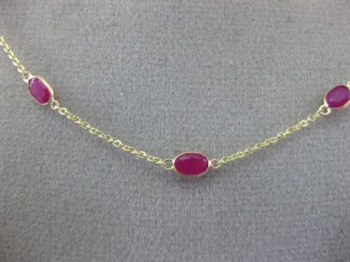 ESTATE 8.64CT AAA RUBY 14KT YELLOW GOLD 3D OVAL BY THE YARD TIN CUP FUN NECKLACE