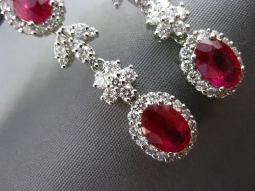 ESTATE LARGE CERTIFIED 4.77CT DIAMOND & RUBY 18KT WHITE GOLD FLORAL EARRINGS E/F