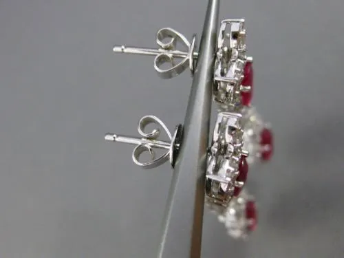 ESTATE LARGE CERTIFIED 4.77CT DIAMOND & RUBY 18KT WHITE GOLD FLORAL EARRINGS E/F