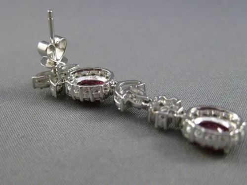 ESTATE LARGE CERTIFIED 4.77CT DIAMOND & RUBY 18KT WHITE GOLD FLORAL EARRINGS E/F