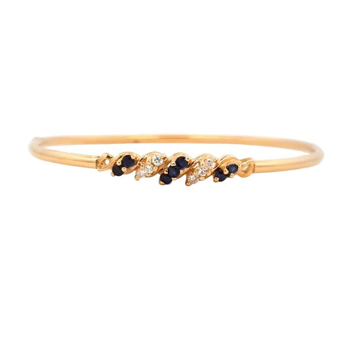 Estate Sapphire and Diamond Oval Bangle Bracelet in 14K Yellow Gold