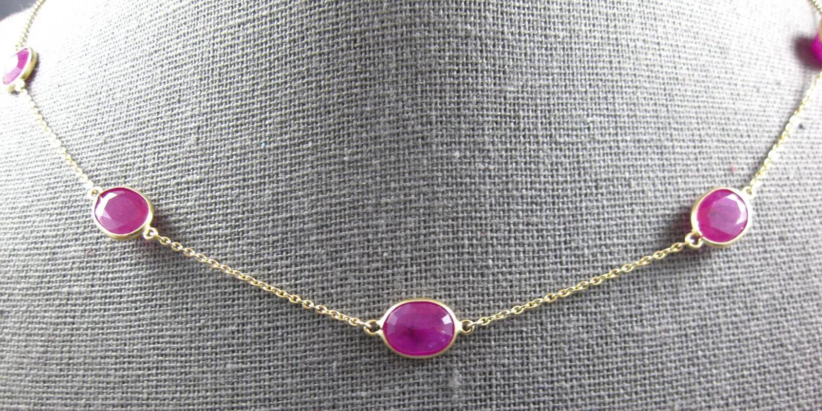 EXTRA LARGE & LONG 44.93CT RUBY 14KT YELLOW GOLD OVAL BY THE YARD LOVE NECKLACE