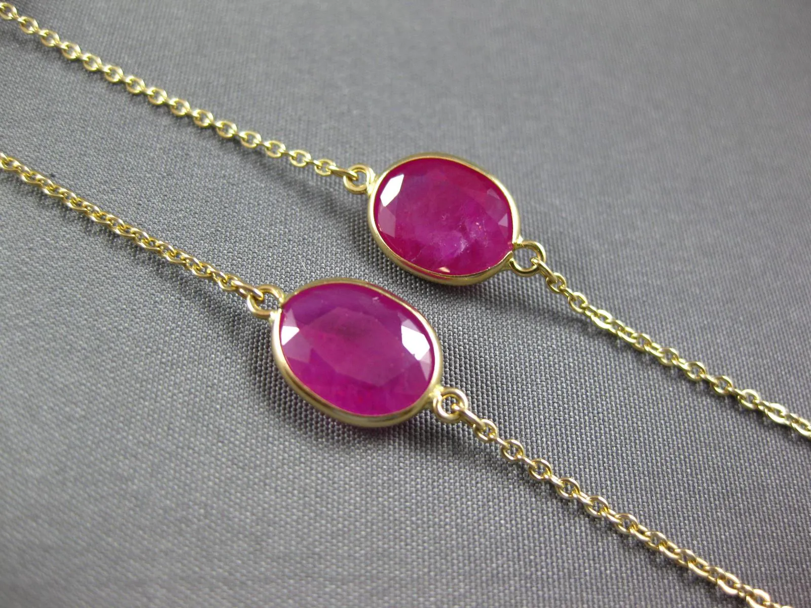 EXTRA LARGE & LONG 44.93CT RUBY 14KT YELLOW GOLD OVAL BY THE YARD LOVE NECKLACE