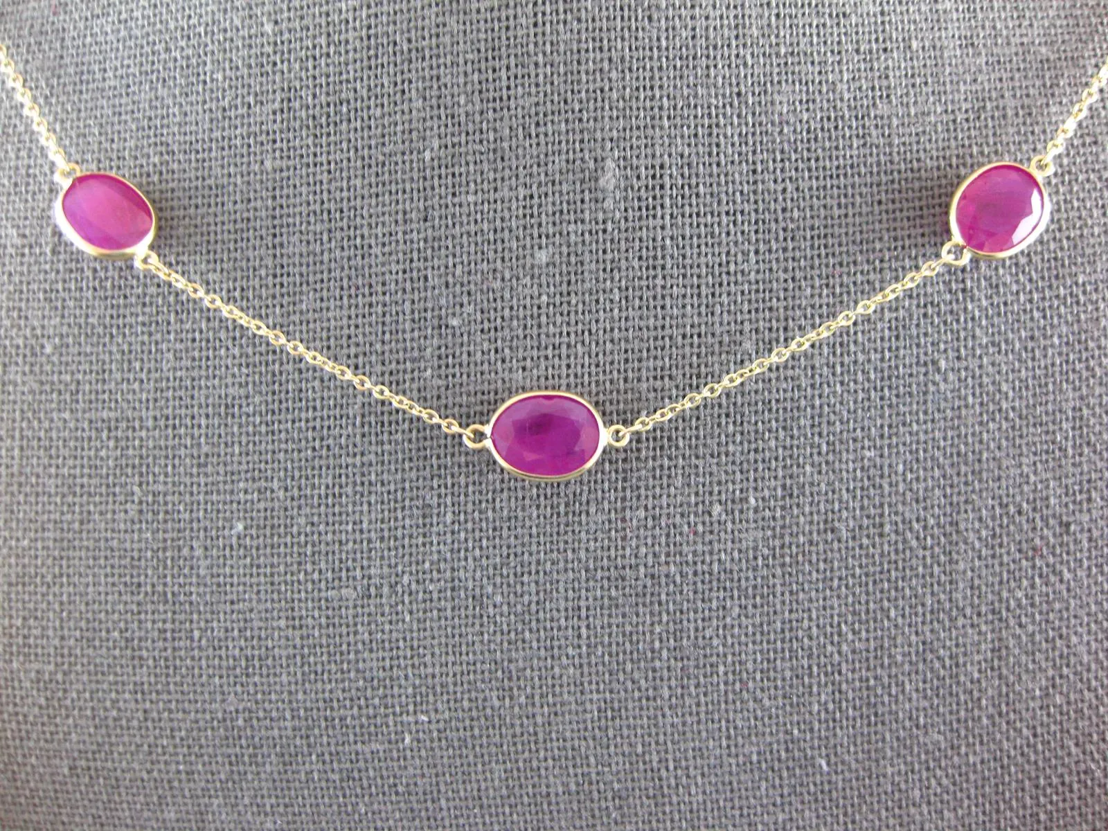 EXTRA LARGE & LONG 44.93CT RUBY 14KT YELLOW GOLD OVAL BY THE YARD LOVE NECKLACE