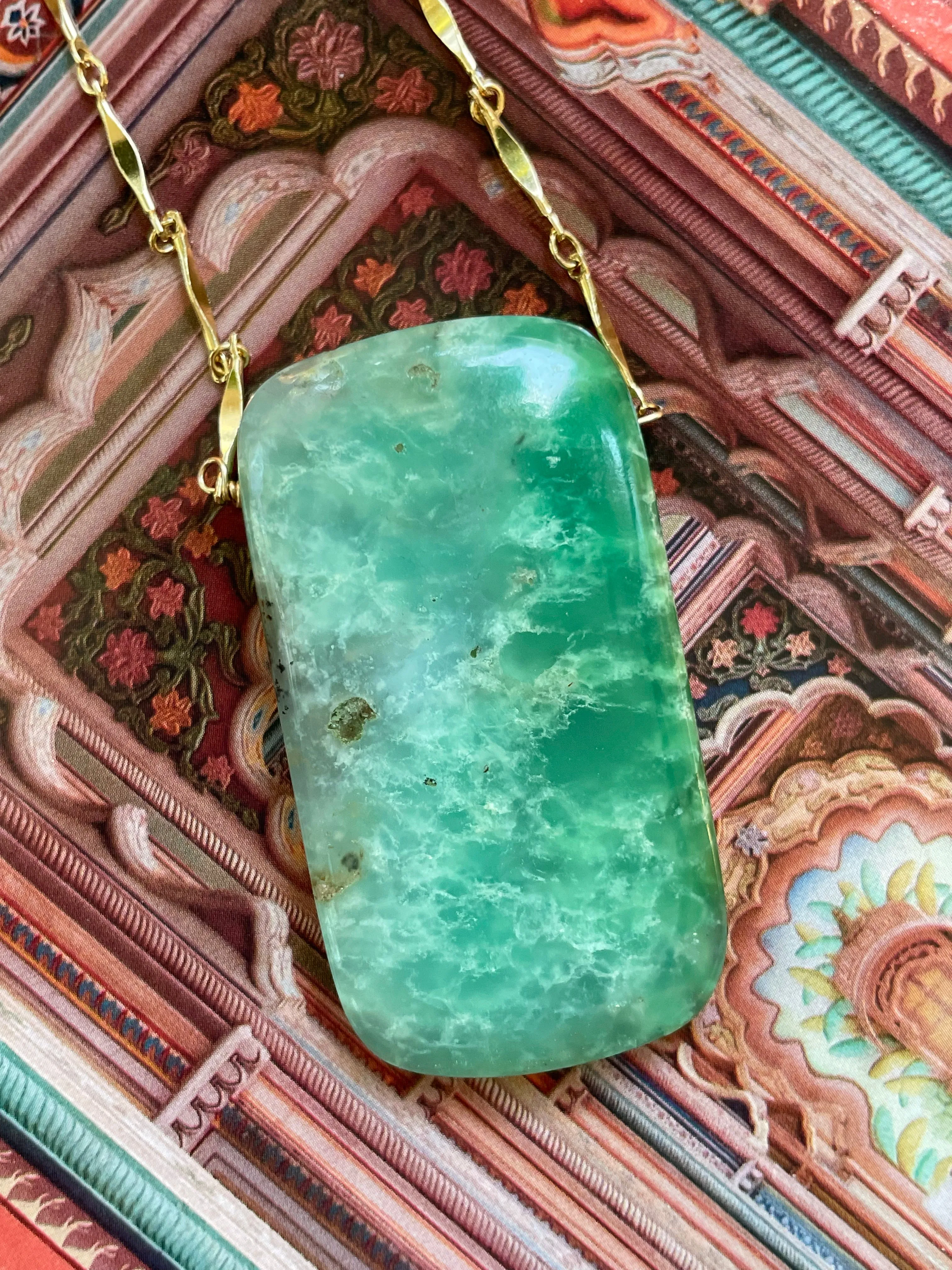 Extra Large Chrysoprase Crystal Necklace on Gold Fill 18”