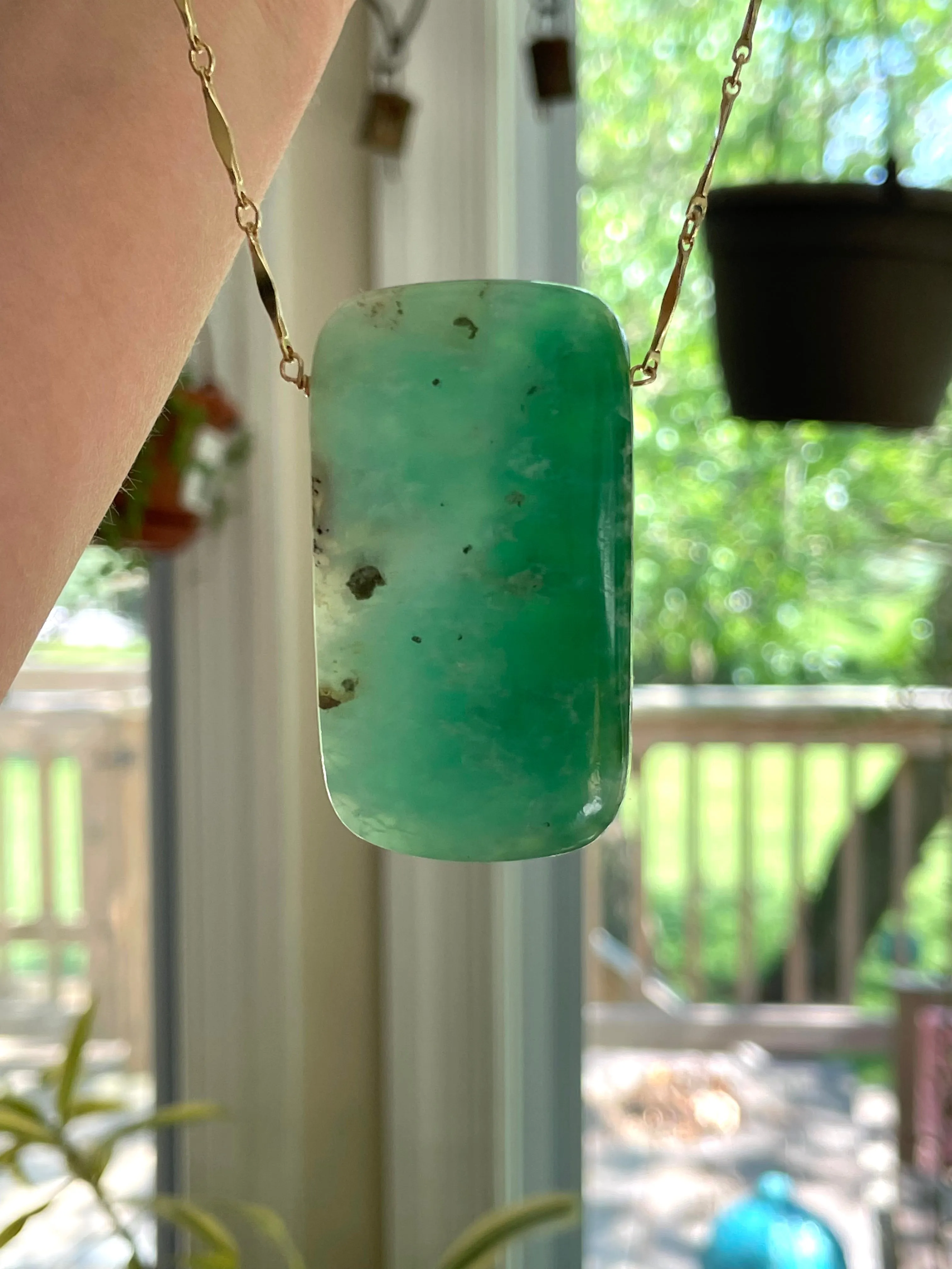 Extra Large Chrysoprase Crystal Necklace on Gold Fill 18”