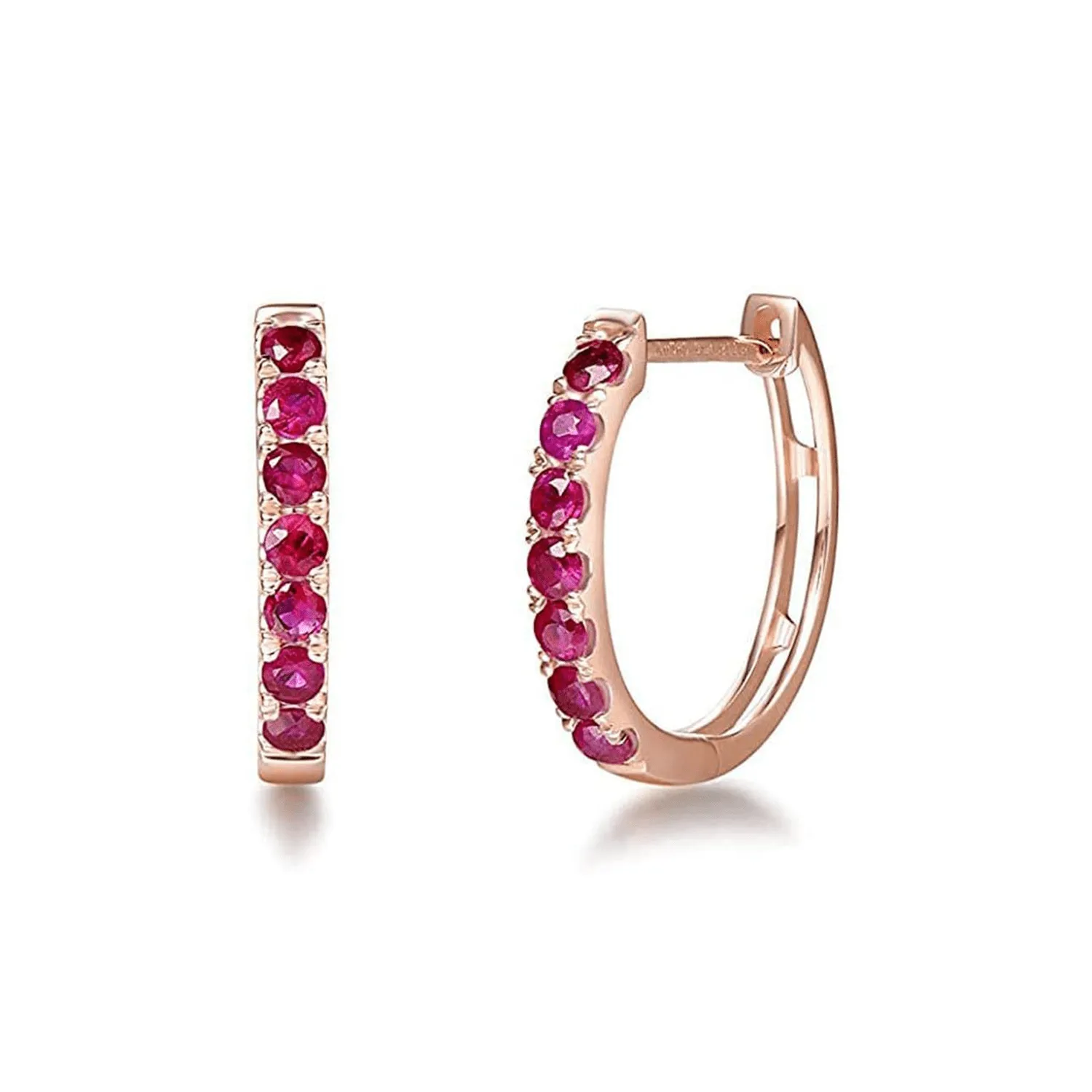 FANCIME Genuine Ruby 14k Rose Gold Hoop Earrings