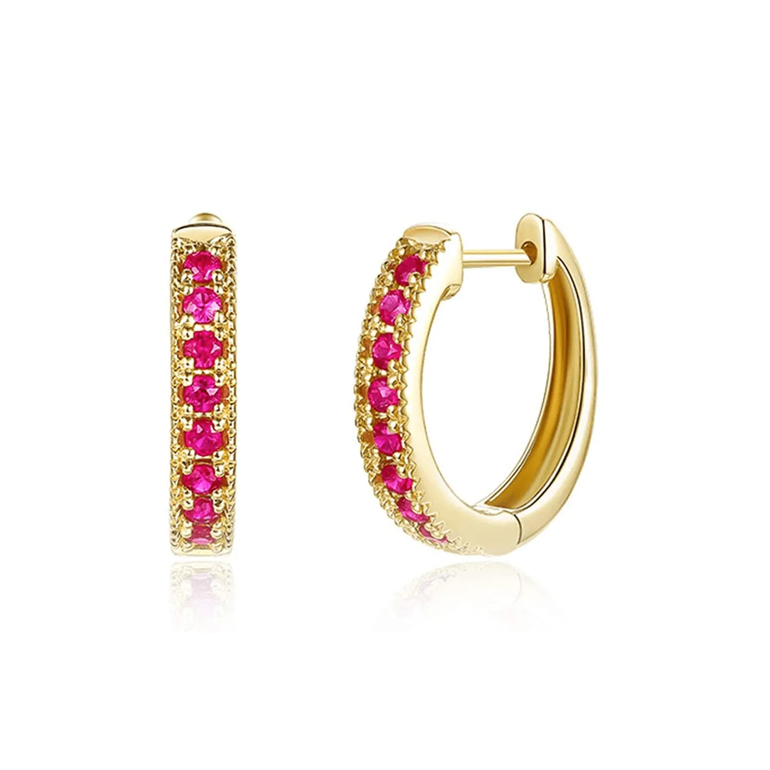 FANCIME Golden Ruby 14k Yellow Gold Hoop Earrings