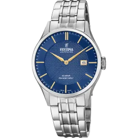 Festina Swiss Quarts Date 100M WR Yellow Accents Stainless Steel Case and Bracelet