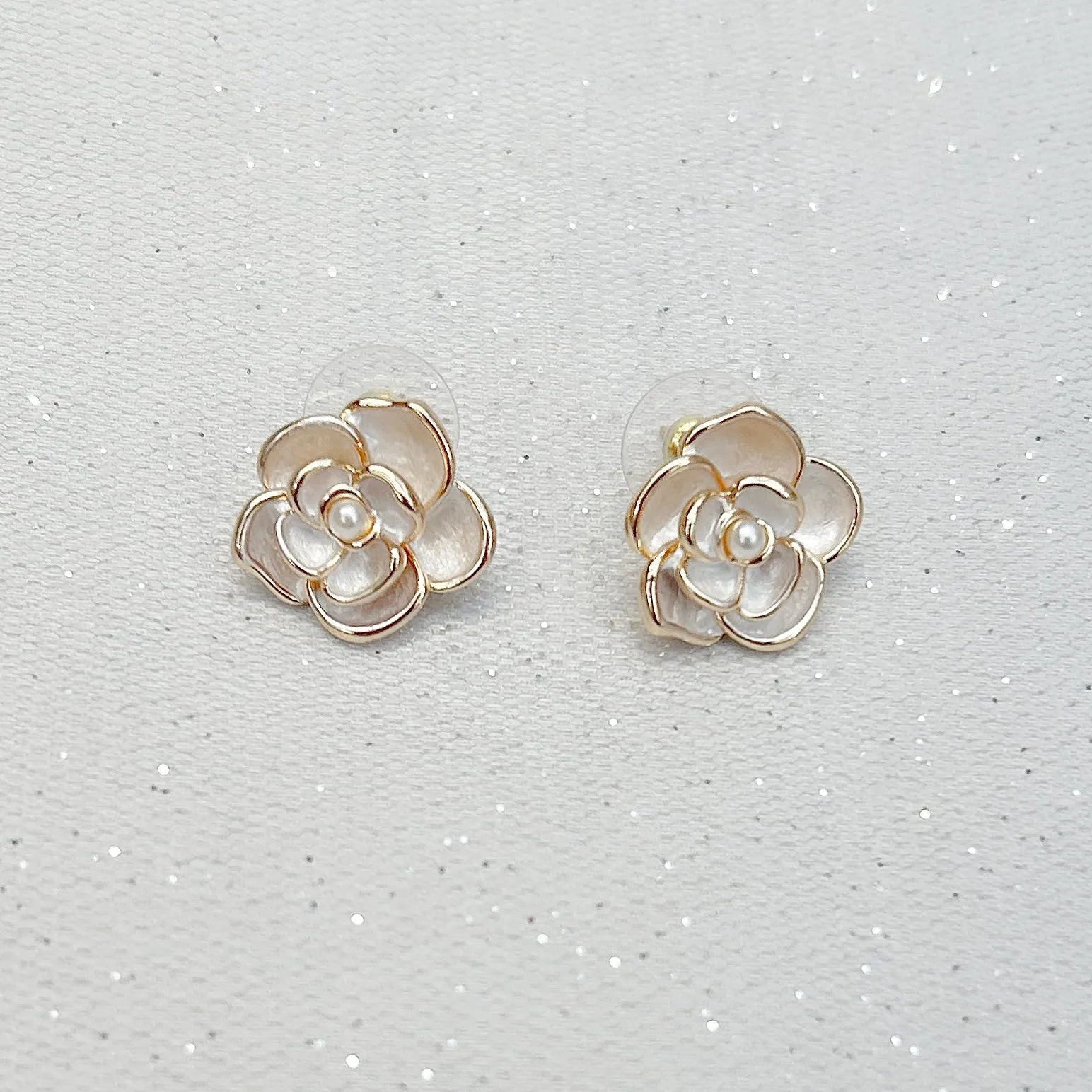 Floral Earrings Large Stud Earrings White Gold Earrings