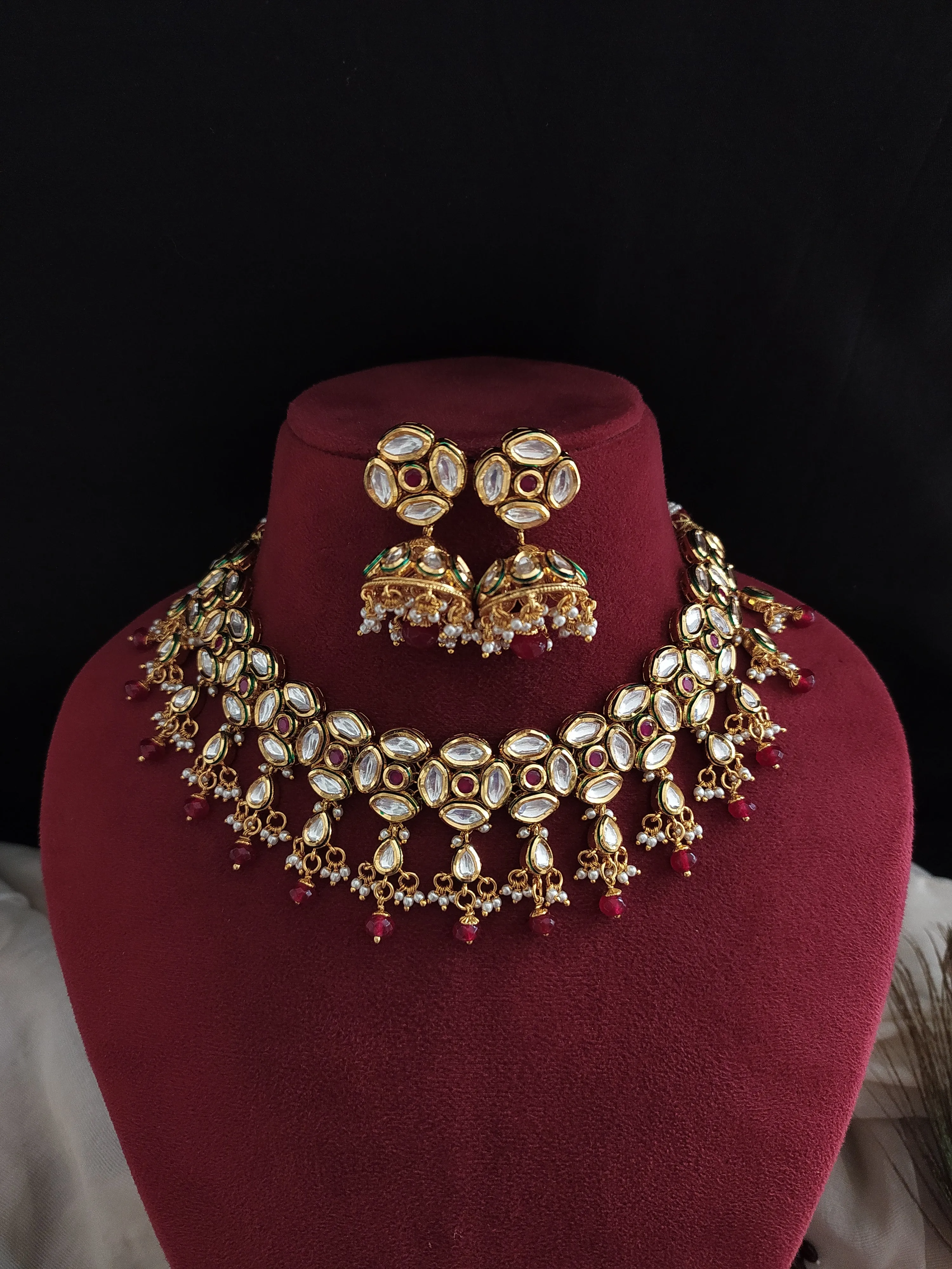 Full Neck Covered Stunning Polki Kundan Necklace Set