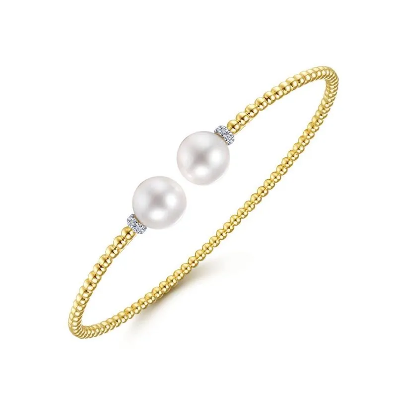 Gabriel & Co. 14k Yellow Gold Bujukan Pearl & Diamond Bangle Bracelet