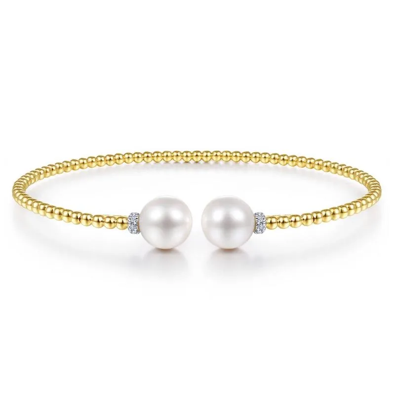 Gabriel & Co. 14k Yellow Gold Bujukan Pearl & Diamond Bangle Bracelet