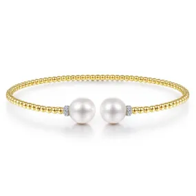 Gabriel & Co. 14k Yellow Gold Bujukan Pearl & Diamond Bangle Bracelet