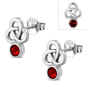 Garnet CZ Trinity Triquetra Sterling Silver Earrings