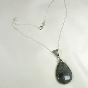 Gemstone Teardrop Pendant On Silver Chain