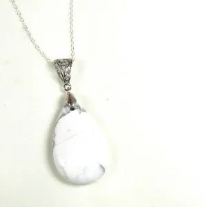 Gemstone Teardrop Pendant On Silver Chain