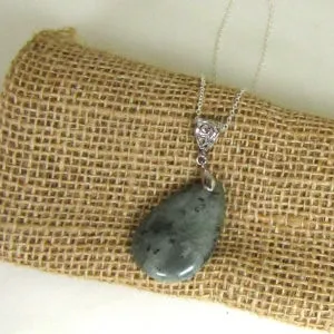 Gemstone Teardrop Pendant On Silver Chain