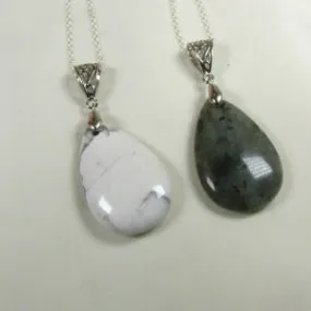 Gemstone Teardrop Pendant On Silver Chain