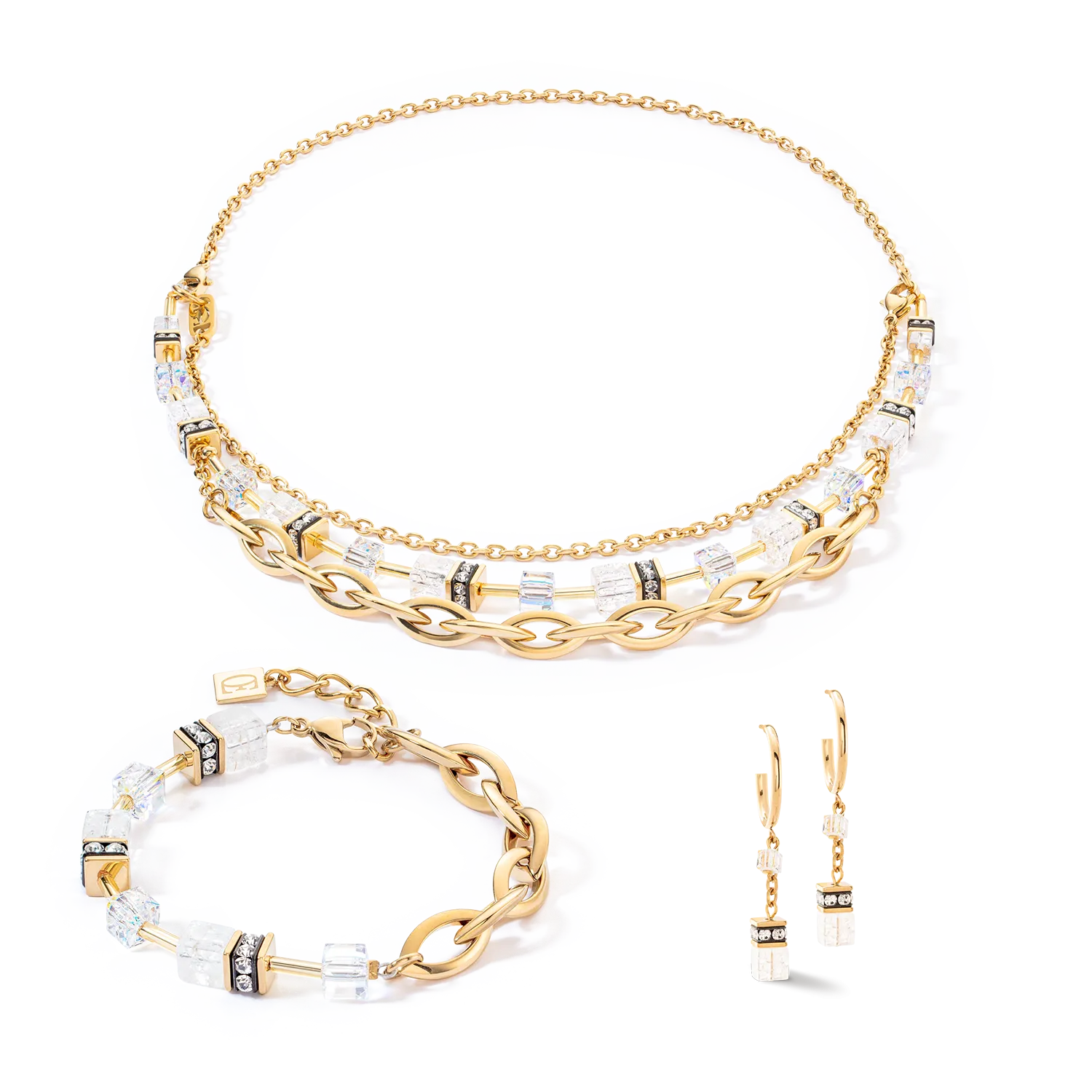 GeoCUBE® Festive Layer necklace gold-white