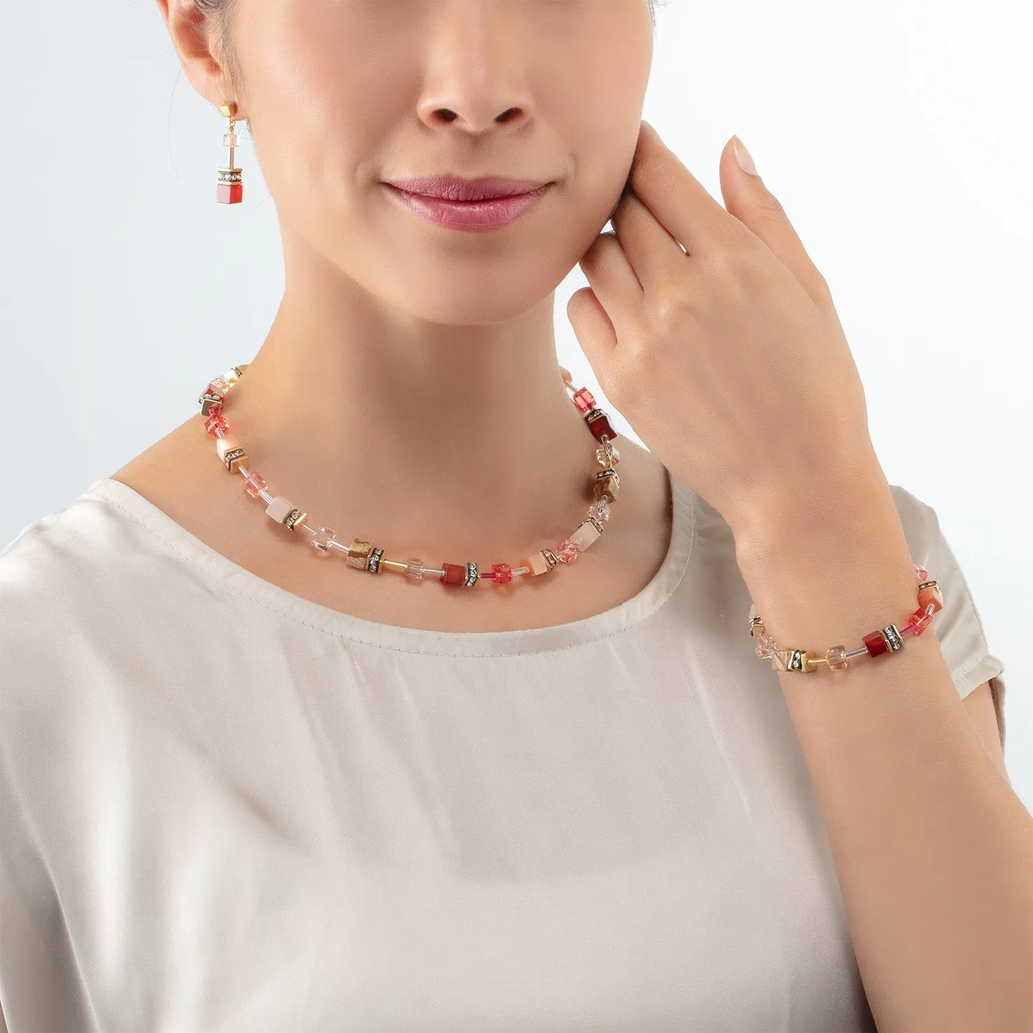 GeoCUBE® Iconic Precious necklace red-beige