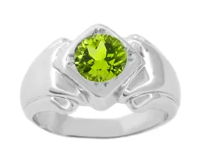 Geometric Art Deco White Gold 1.5 Carat Natural Peridot Ring for a Man