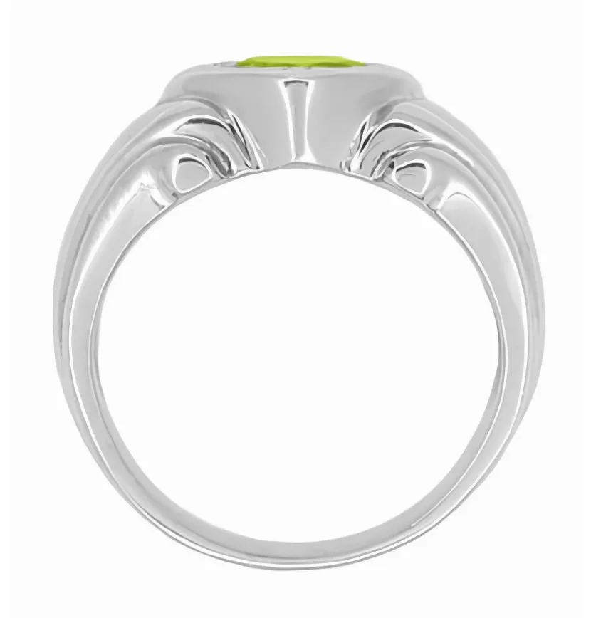 Geometric Art Deco White Gold 1.5 Carat Natural Peridot Ring for a Man