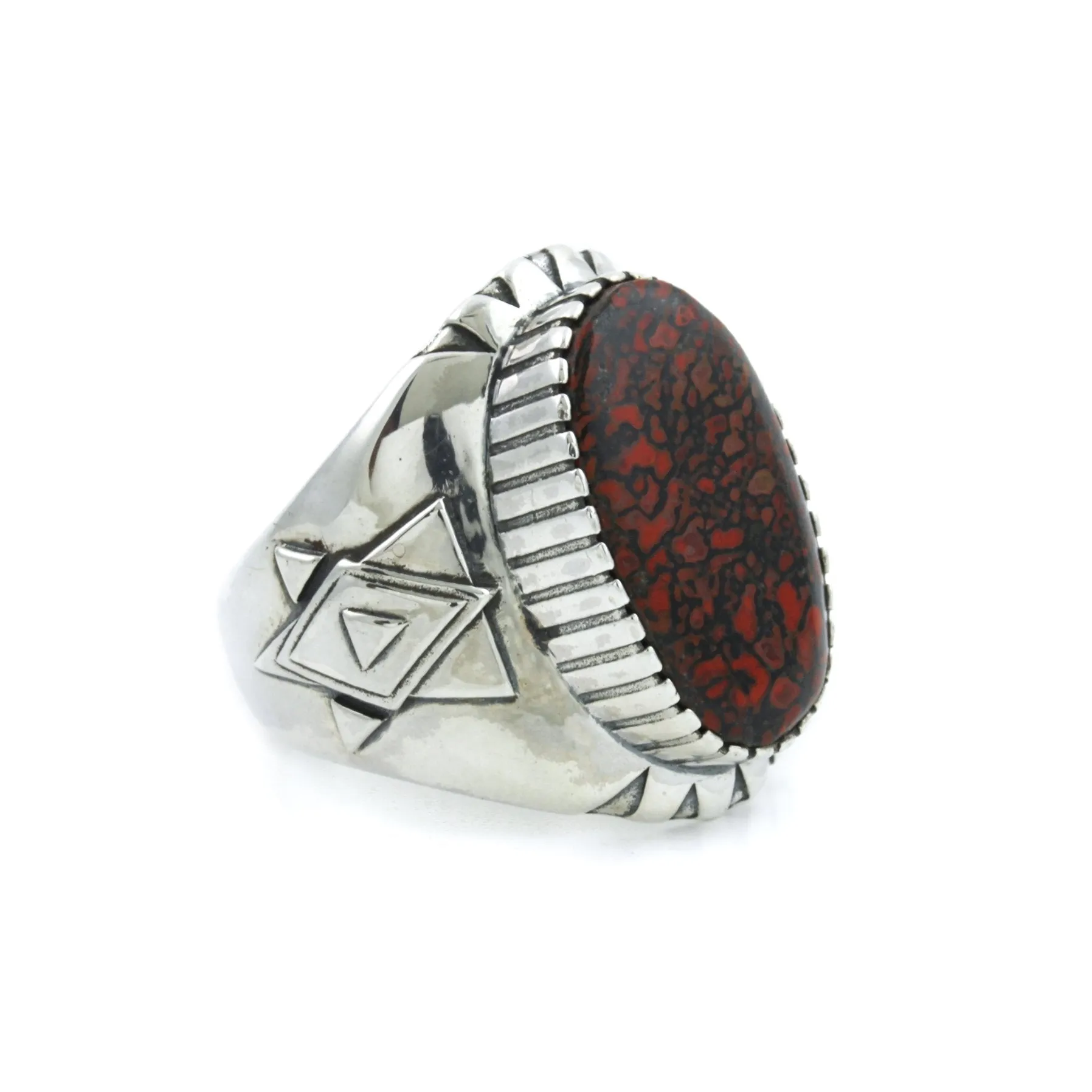 Geometric "Alpha" Ring x Red Fossilized Dinosaur Bone by Kingdom