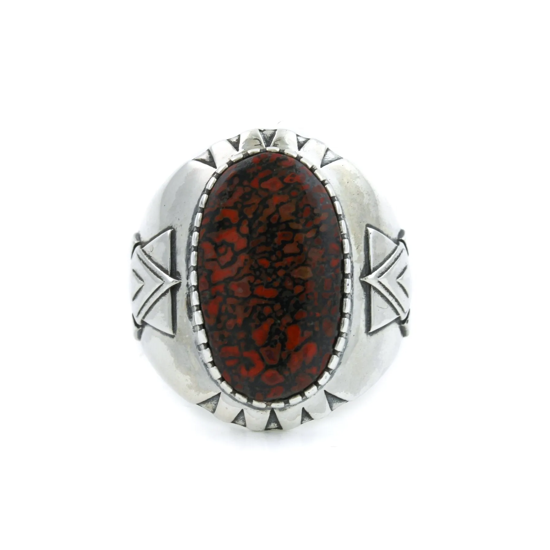 Geometric "Alpha" Ring x Red Fossilized Dinosaur Bone by Kingdom