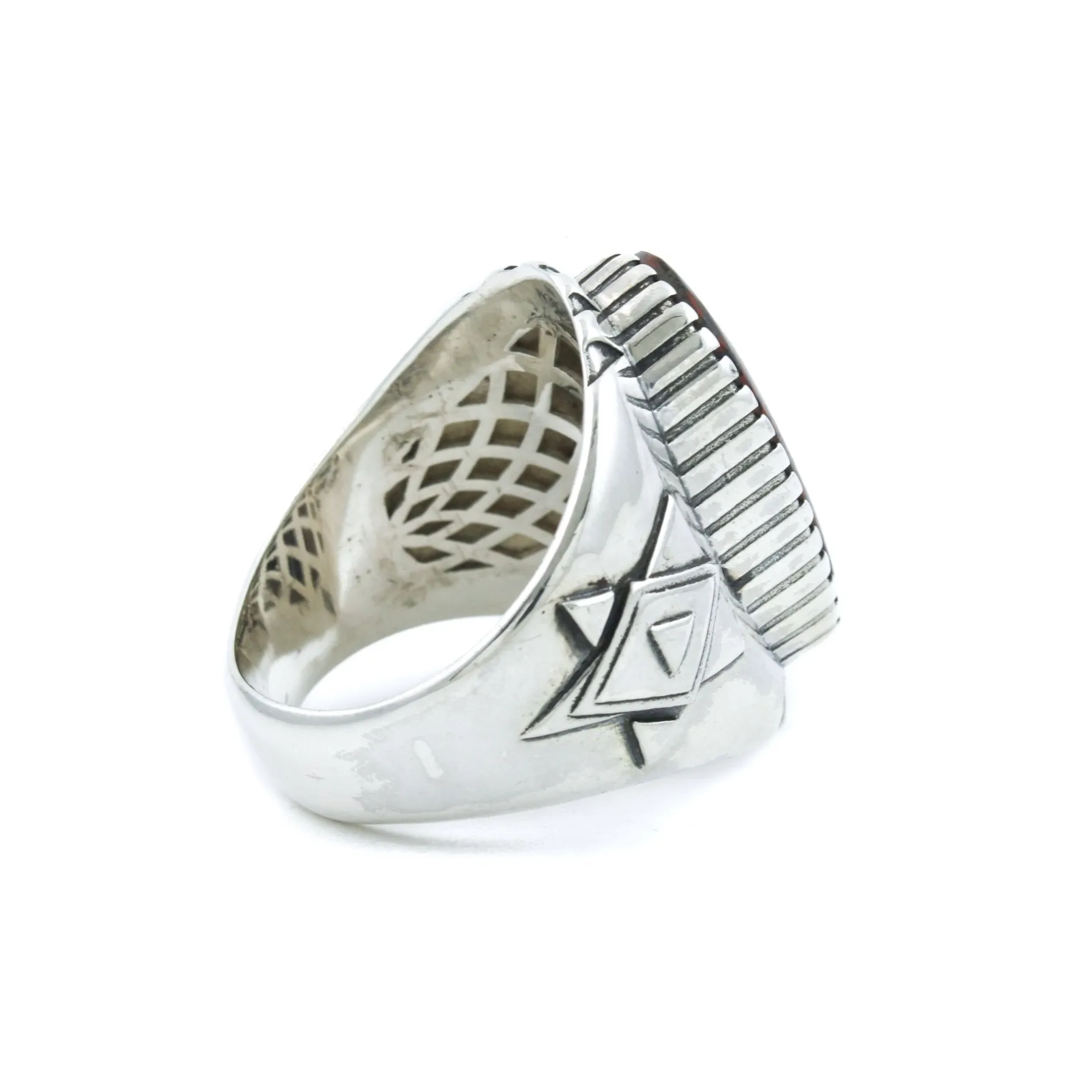 Geometric "Alpha" Ring x Red Fossilized Dinosaur Bone by Kingdom