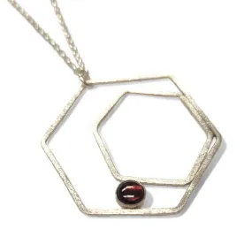 Geometric Sterling Rose Necklace with Ruby