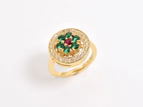 Gold Emerald Ring - Ruby Flower Ring - Flower Halo Ring