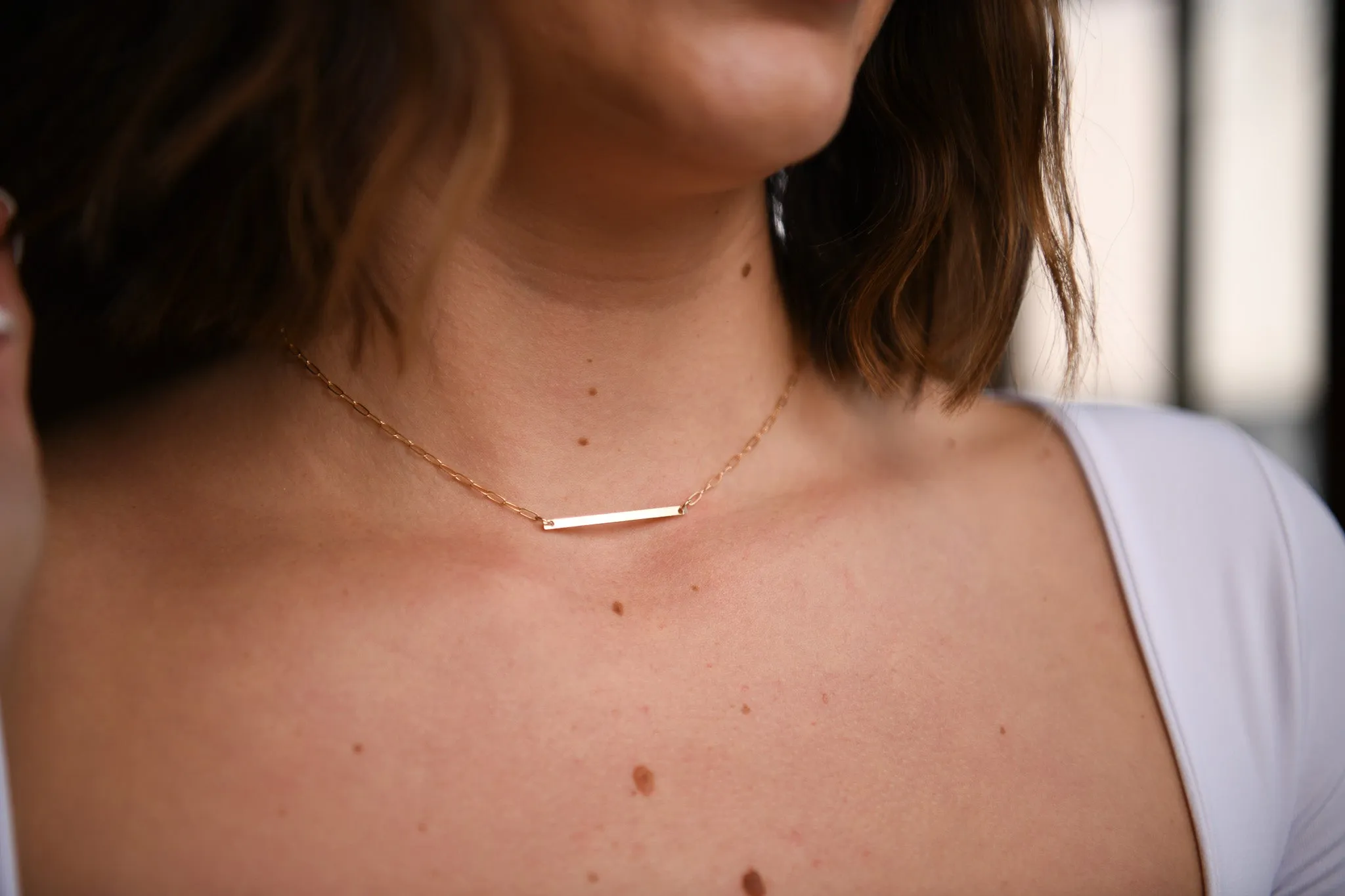 Gold Filled Bar Small Paperclip Chain Necklace