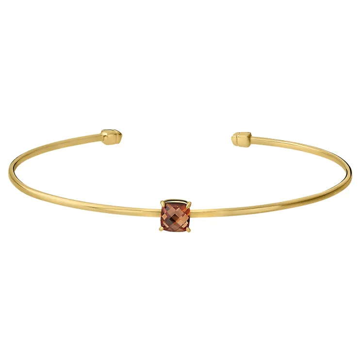 Gold Finish Sterling Silver Pliable Cuff Bracelet with Faceted Cushion Cut Simulated Citrine Birth Gem - November