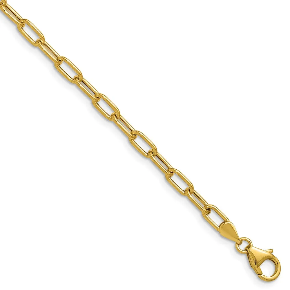 Gold Leslie's 14k 3.7mm 7 Inches Semi-Solid Paperclip Chain Bracelet Model-7360-7