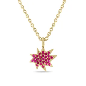 Gold Mini KAPOW! Necklace with Pavé Rubies