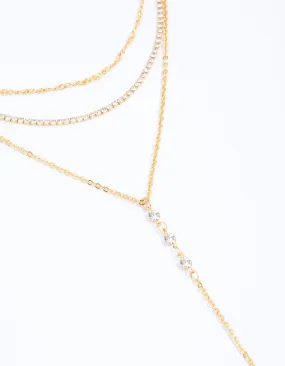 Gold Plated Cup Chain Layered Y-Shape Necklace