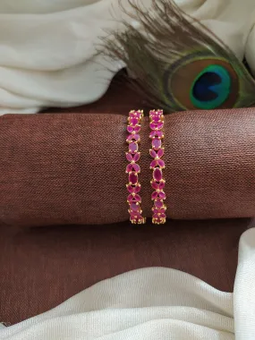 Gold-Plated Diamond Bangles with Ruby Accents (Zircon/AD)