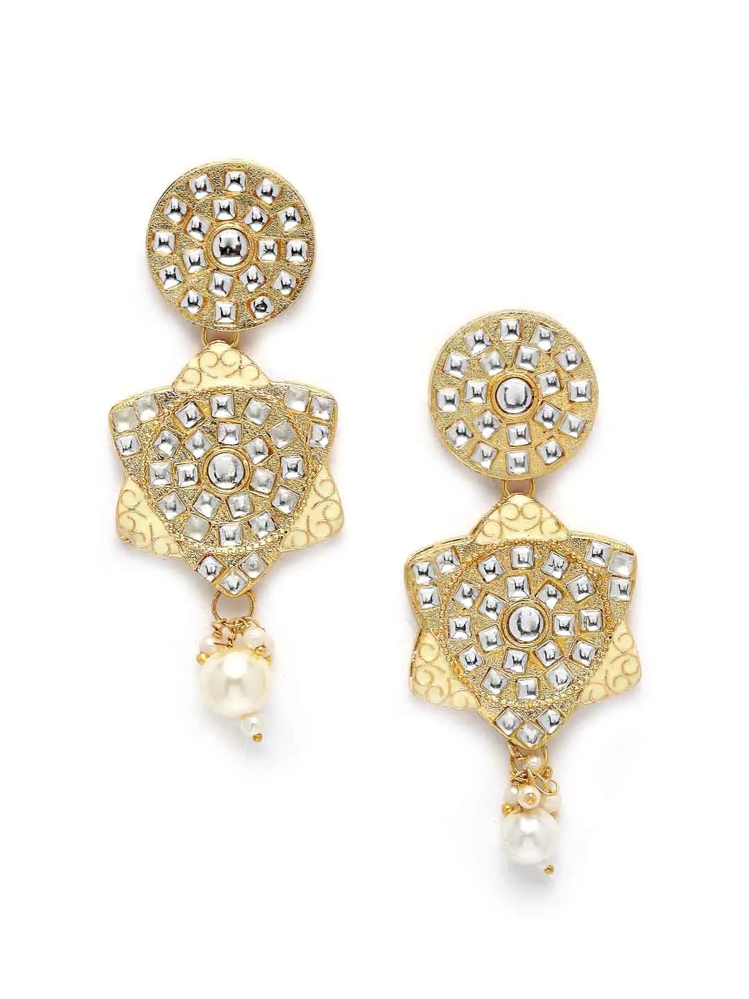 Gold-Plated White Stone-Studded & Pearl Beaded Jewellery Set