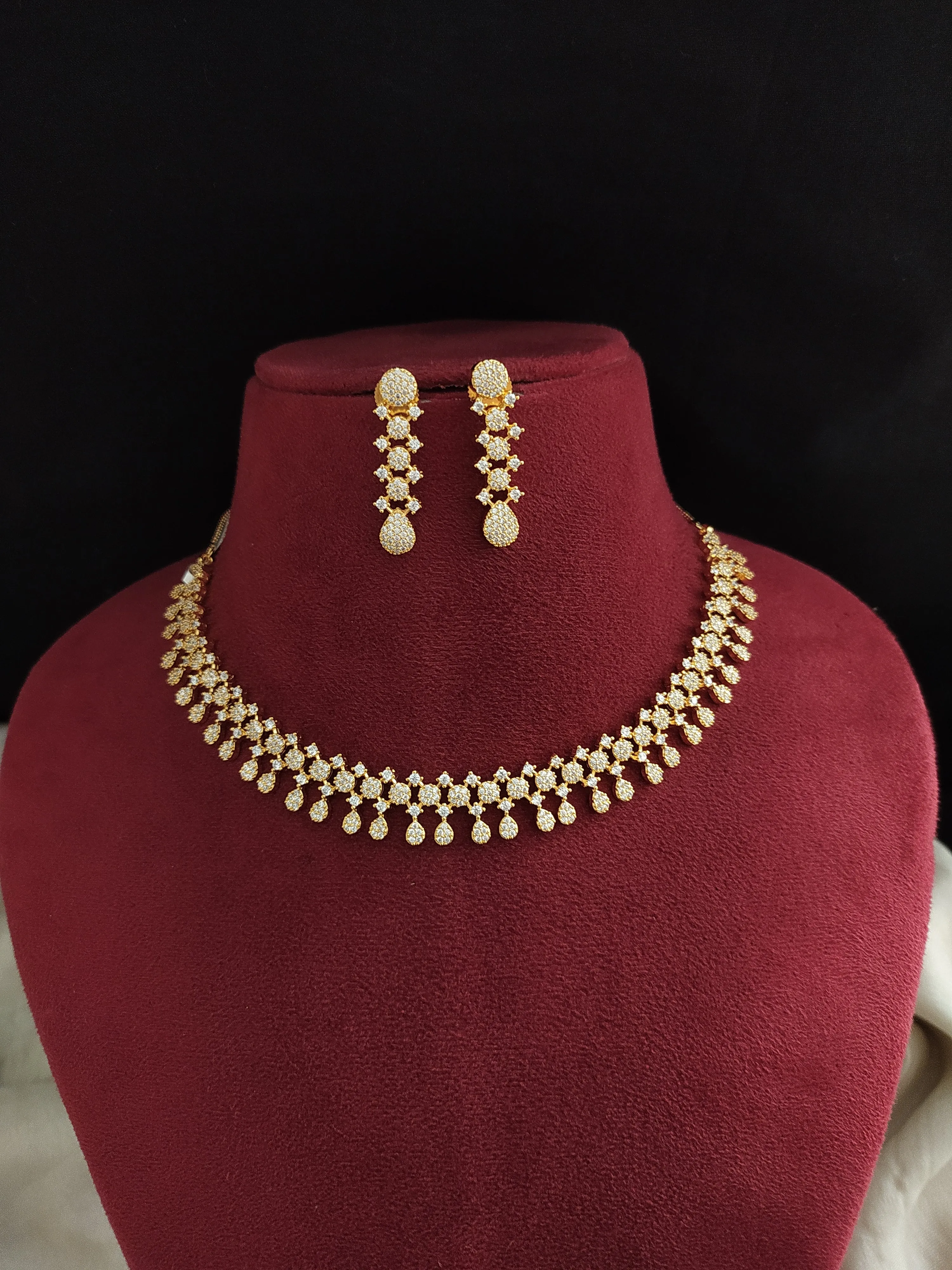 Gold-Plated Zircon Necklace Set with Micro CZ Stones