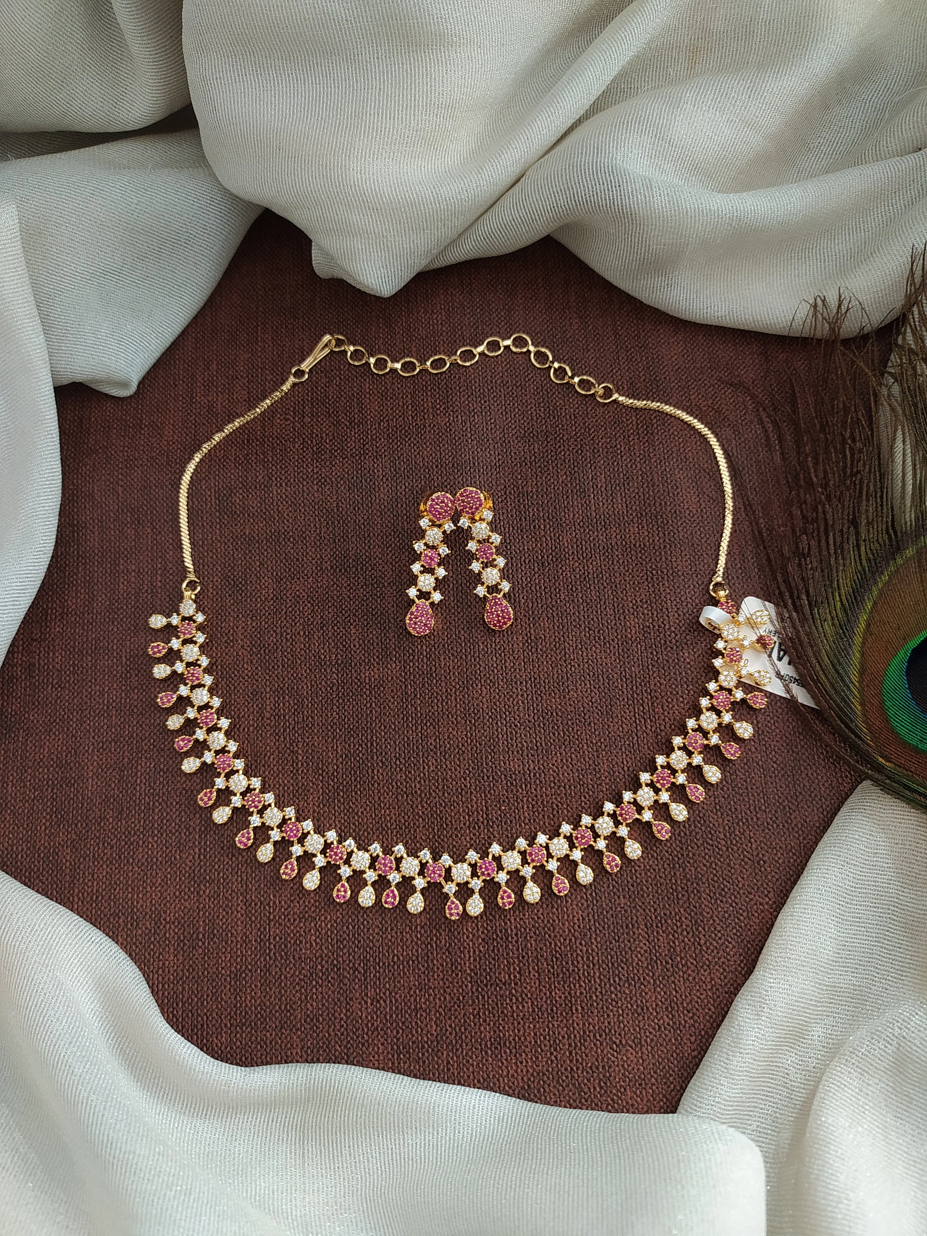 Gold-Plated Zircon Necklace Set with Micro CZ Stones