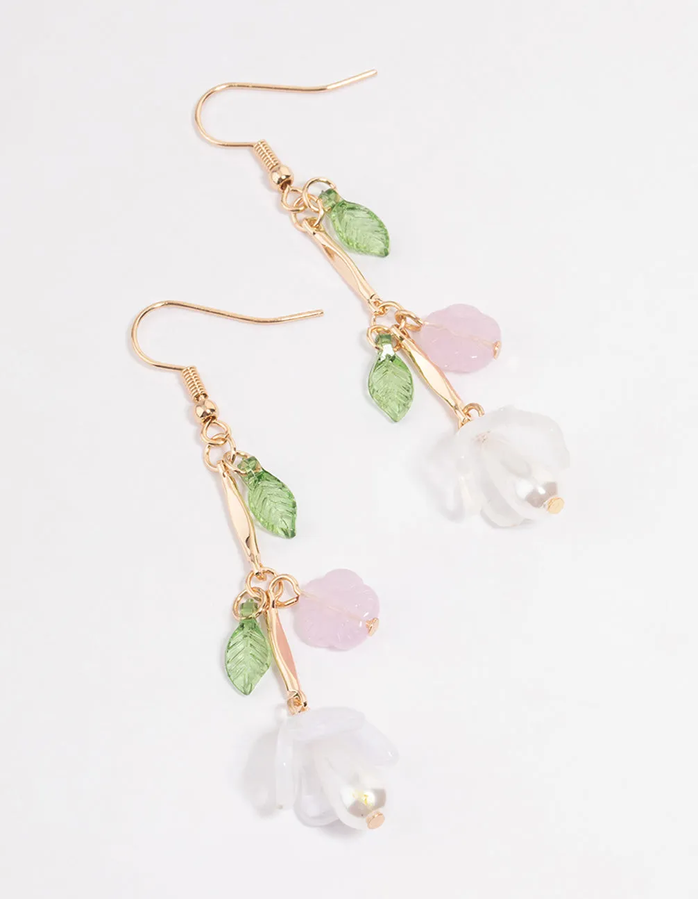 Gold Pretty Petal & Flower Drop Earrings