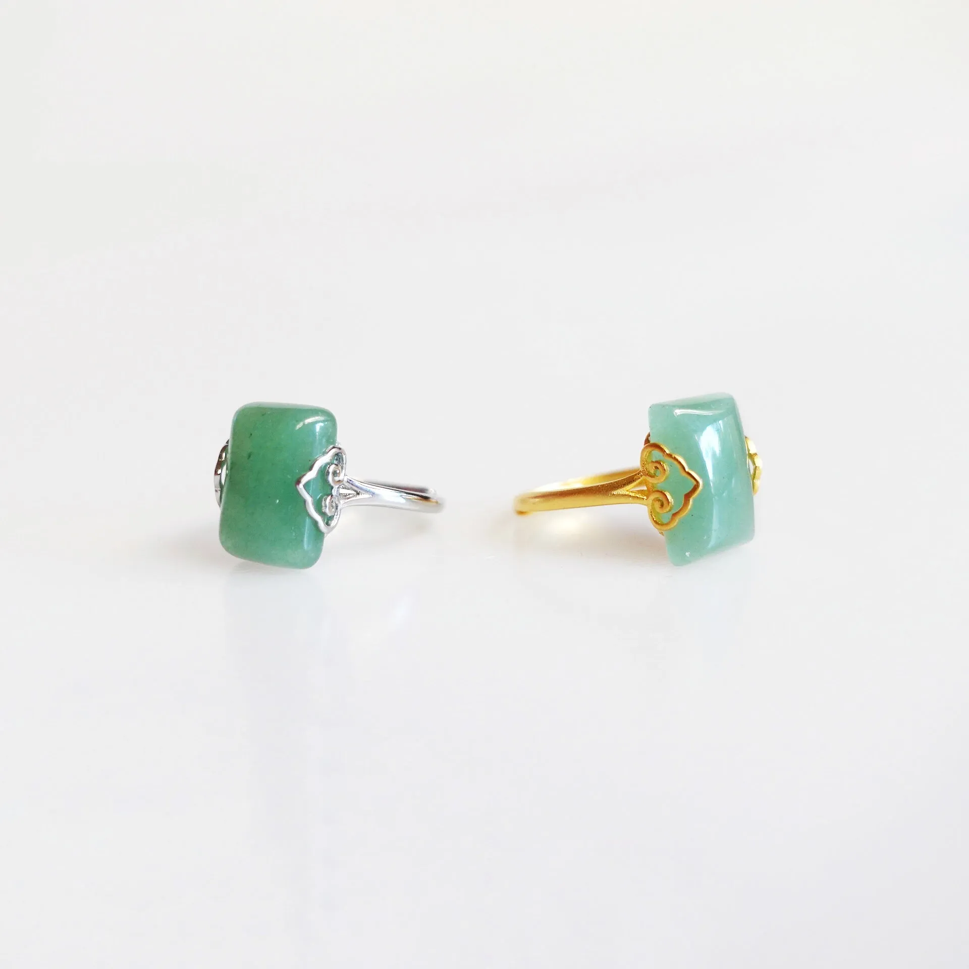 Gold Rectangle Green Aventurine Ring