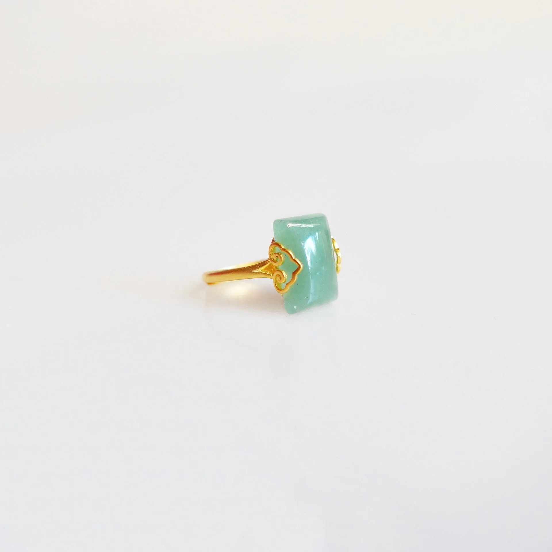 Gold Rectangle Green Aventurine Ring