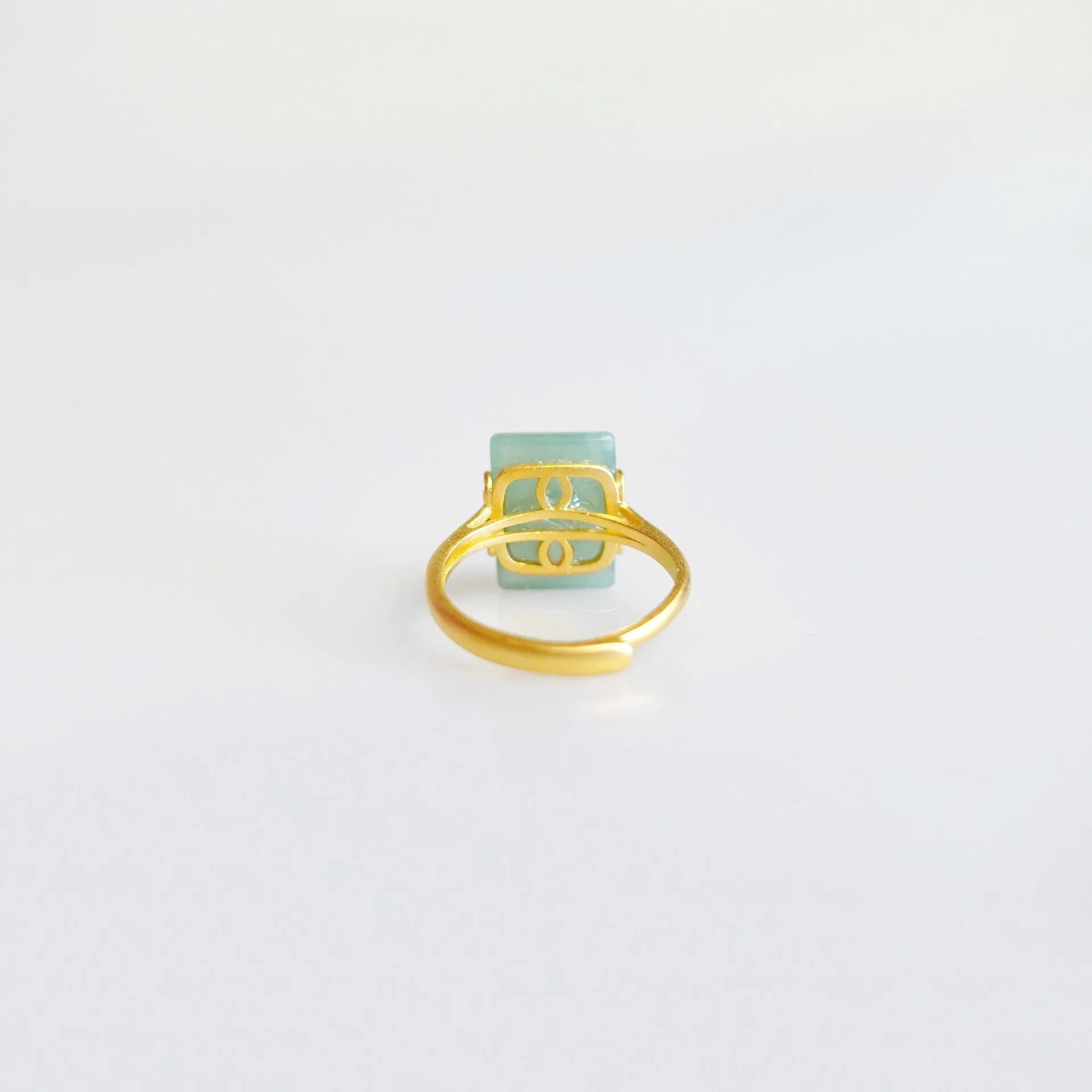 Gold Rectangle Green Aventurine Ring