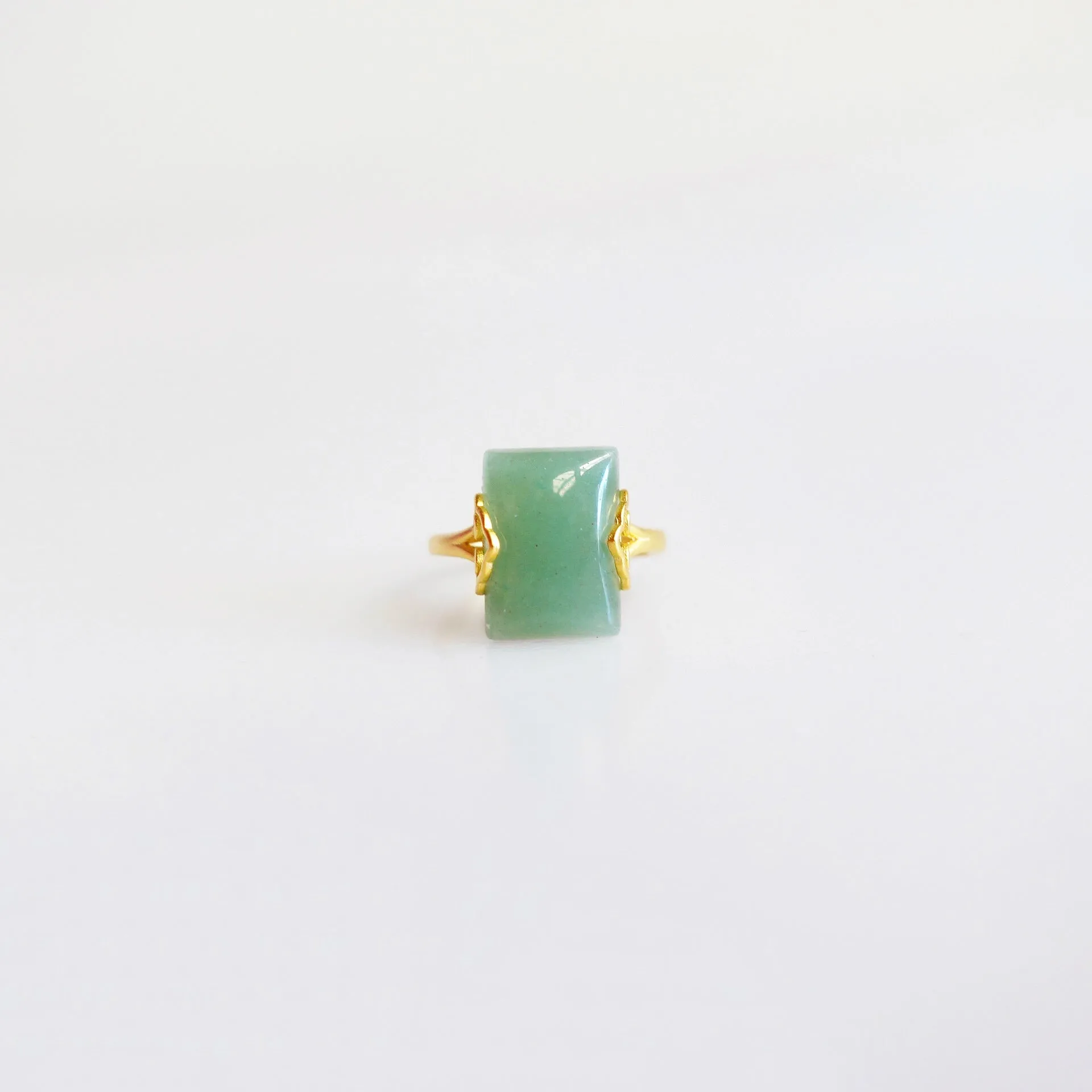 Gold Rectangle Green Aventurine Ring