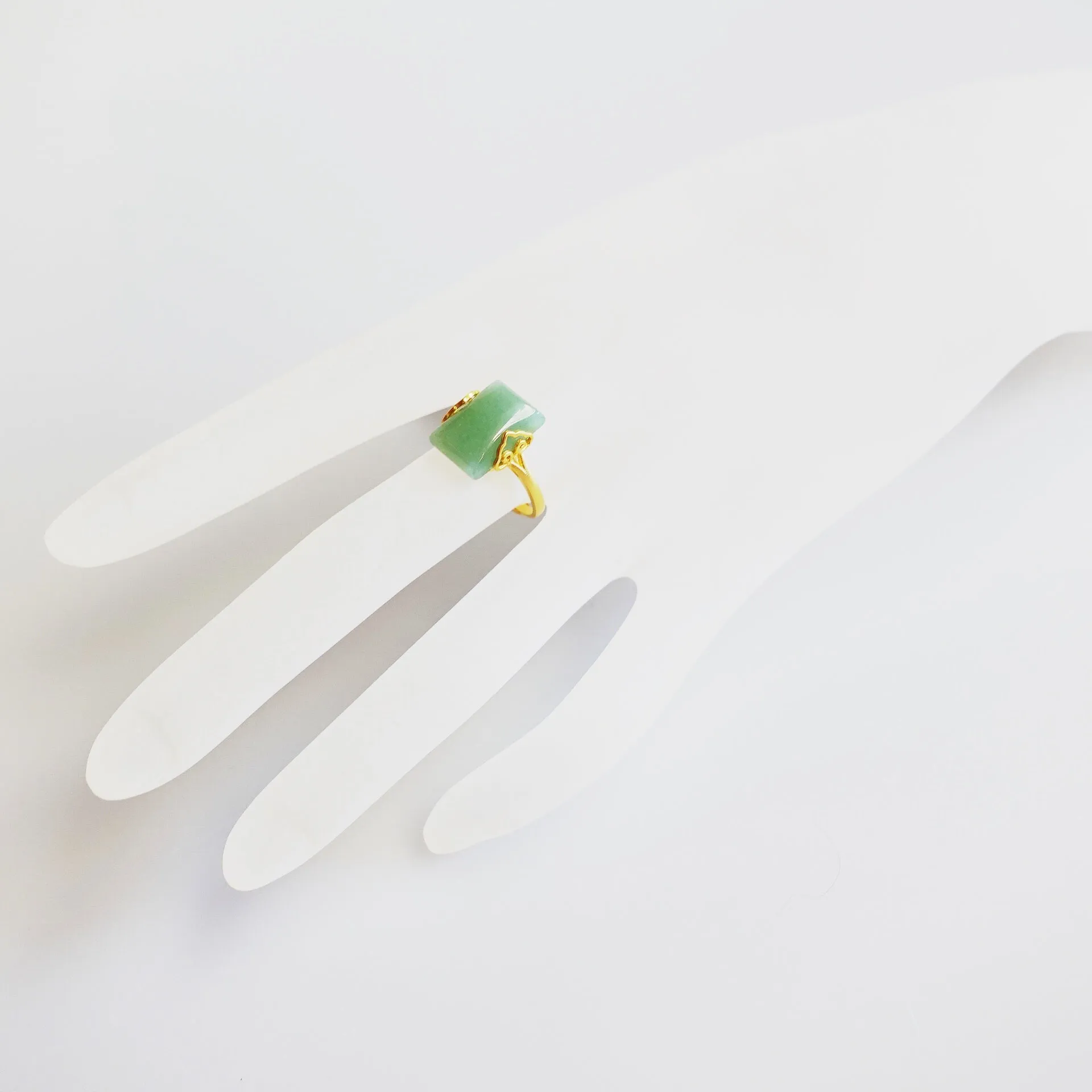 Gold Rectangle Green Aventurine Ring