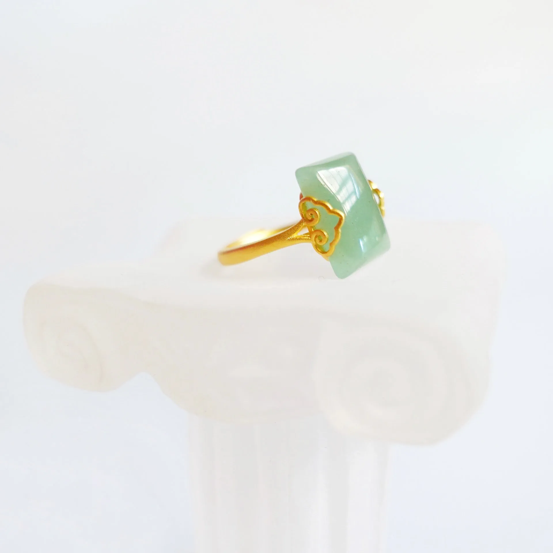 Gold Rectangle Green Aventurine Ring