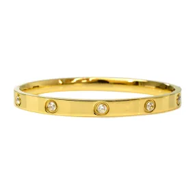 Gold Stainless Steel Bangle Bracelet with Cubic Zirconia Station