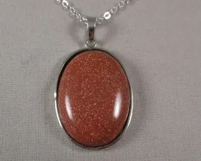 Goldstone Stone Oval Pendant Necklace 1pc (1741)